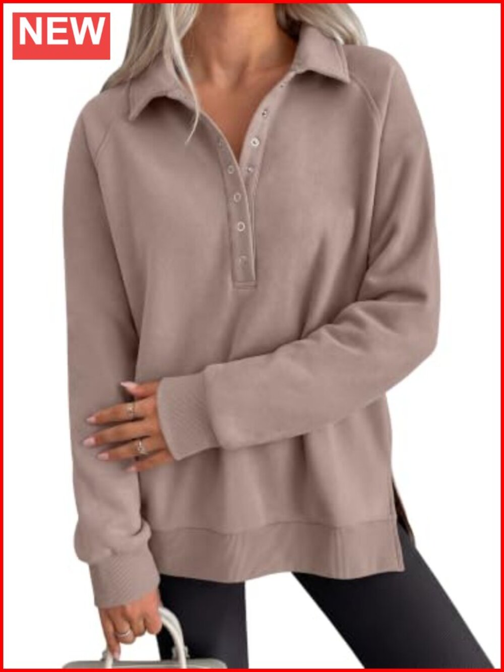 Oversized Fleece Lined Button Up Henley Sweatshirt Long Sleeve Casual Pullover
